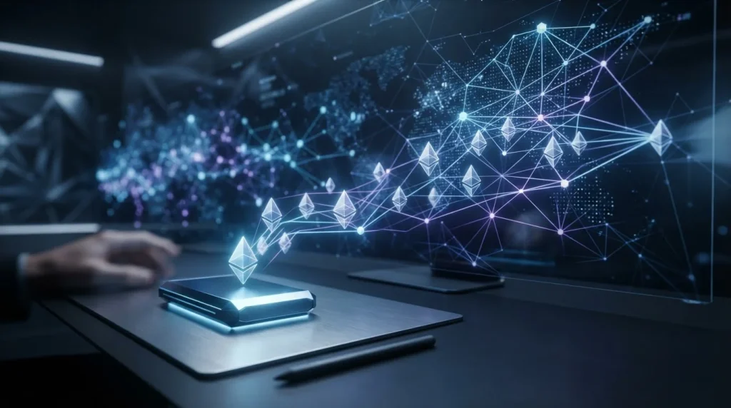 Crypto wallet transferring assets across a blockchain network