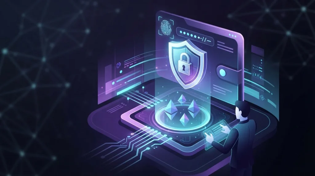 Digital wallet and security lock beside a privacy-focused account interface